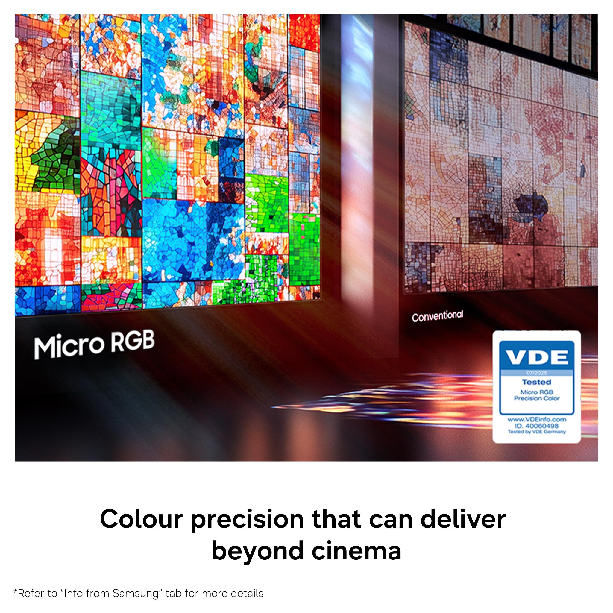Samsung TV screen showing vivid color grid panels and dynamic gradient