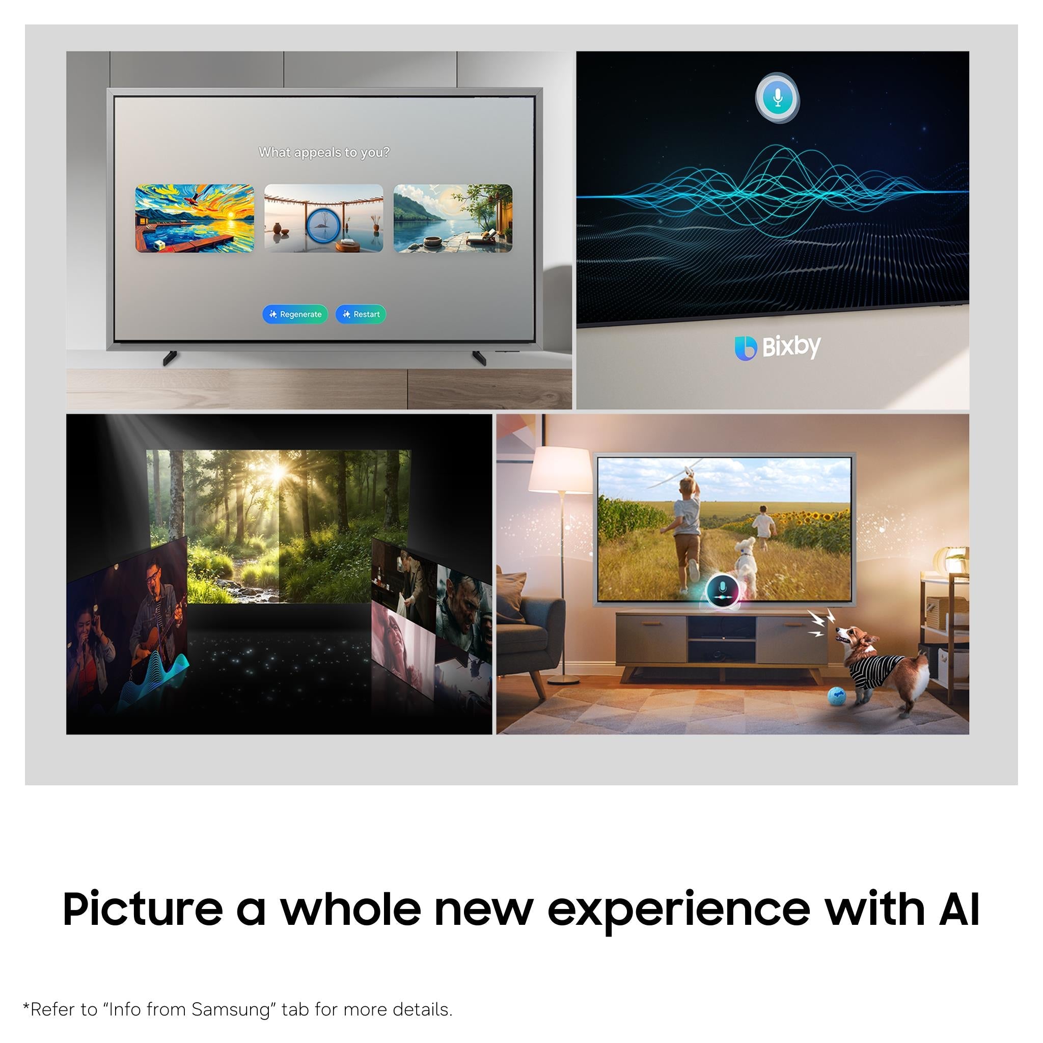 Samsung OLED smart TV with multiple AI content tiles on screen