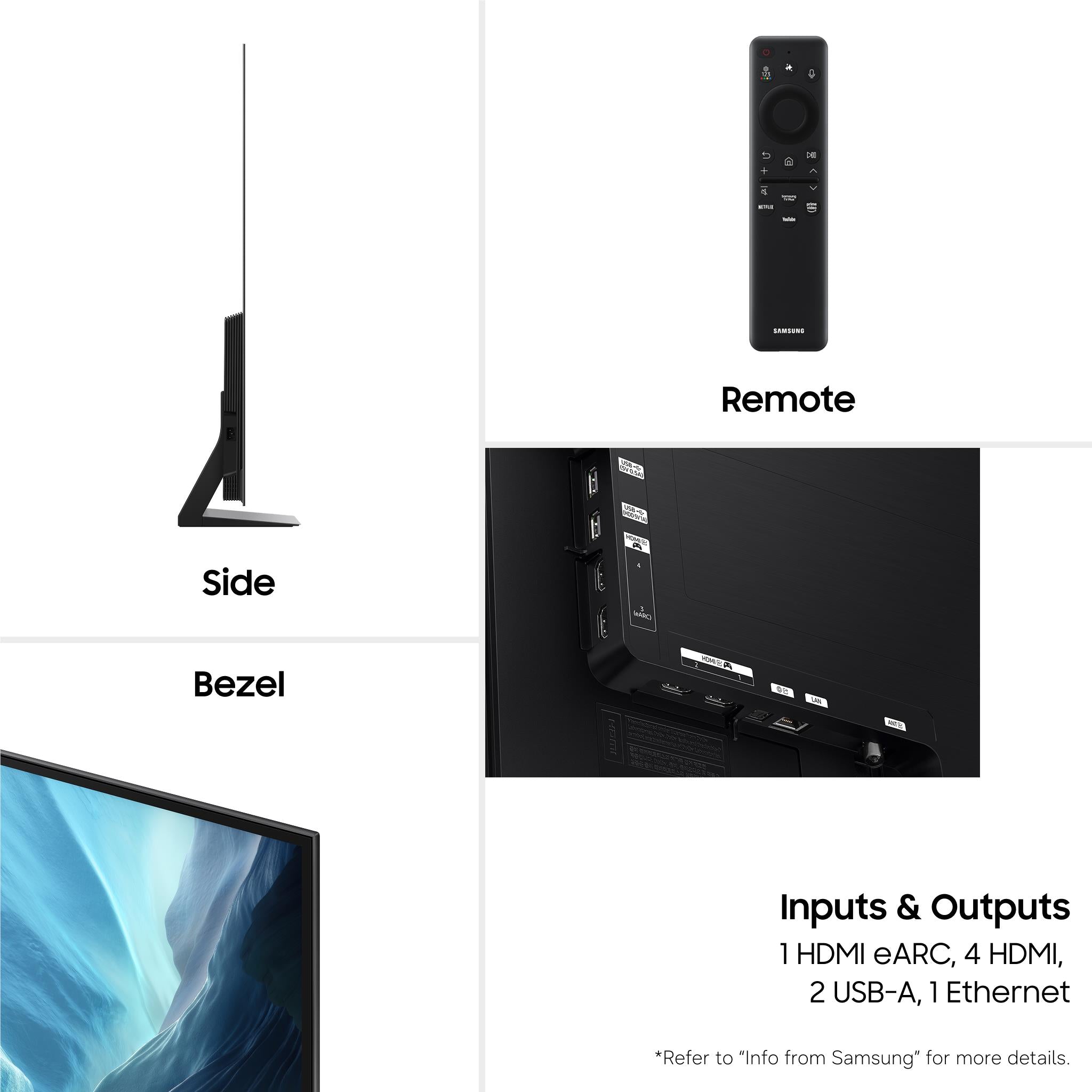OLED smart TV inputs and outputs panel with included remote