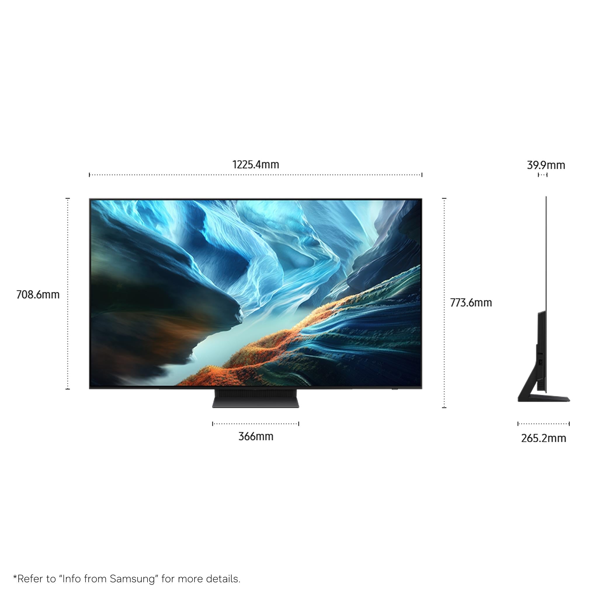 55-inch OLED TV side profile with slim stand