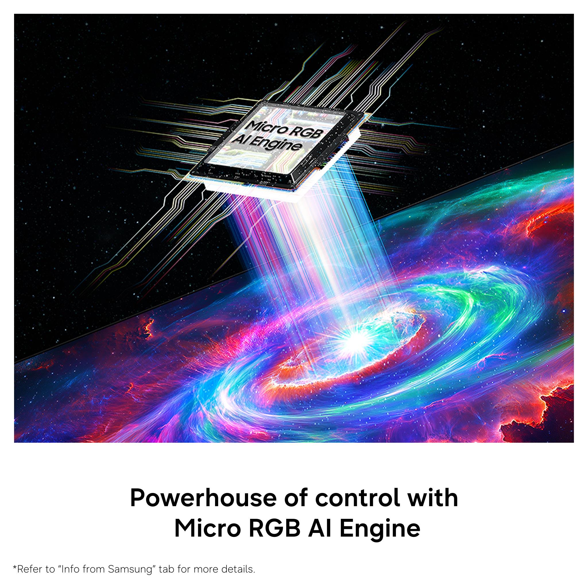Samsung Micro RGB AI Engine TV screen with glowing circuit and nebula graphics