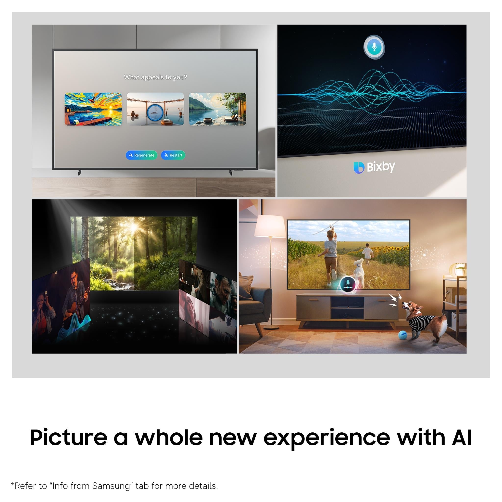 Art TV collage view with multiple content screens and AI icons