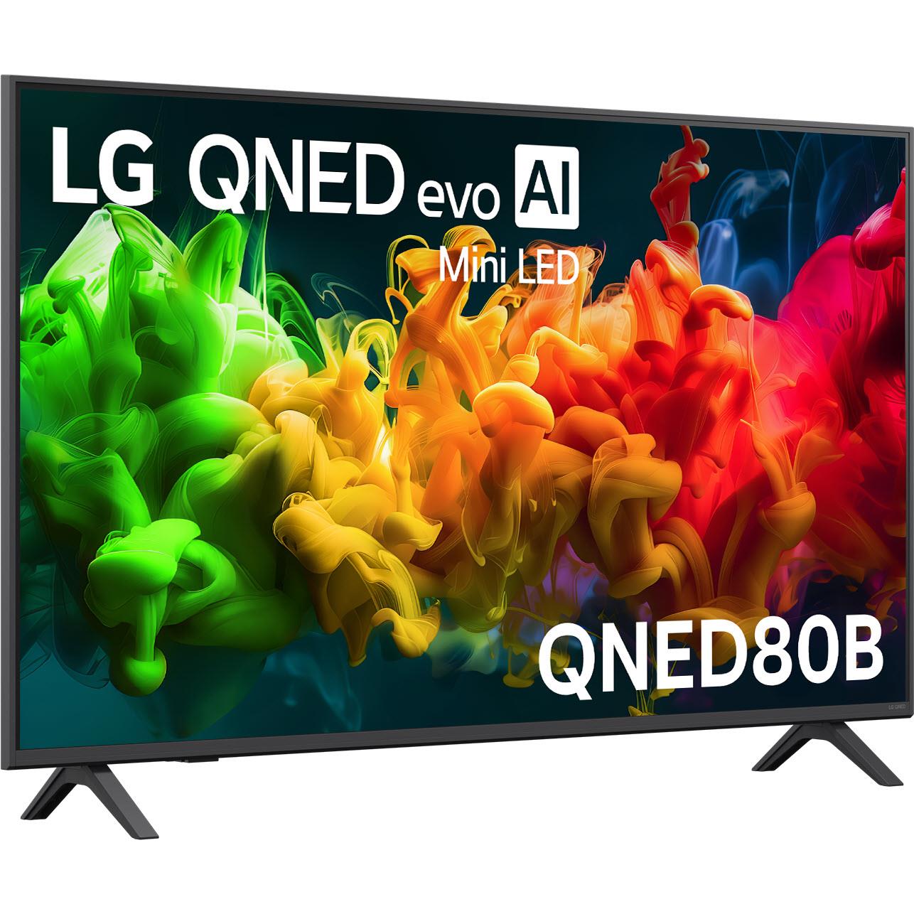 50-inch LG mini LED smart TV with black bezel and bright colorful flame display