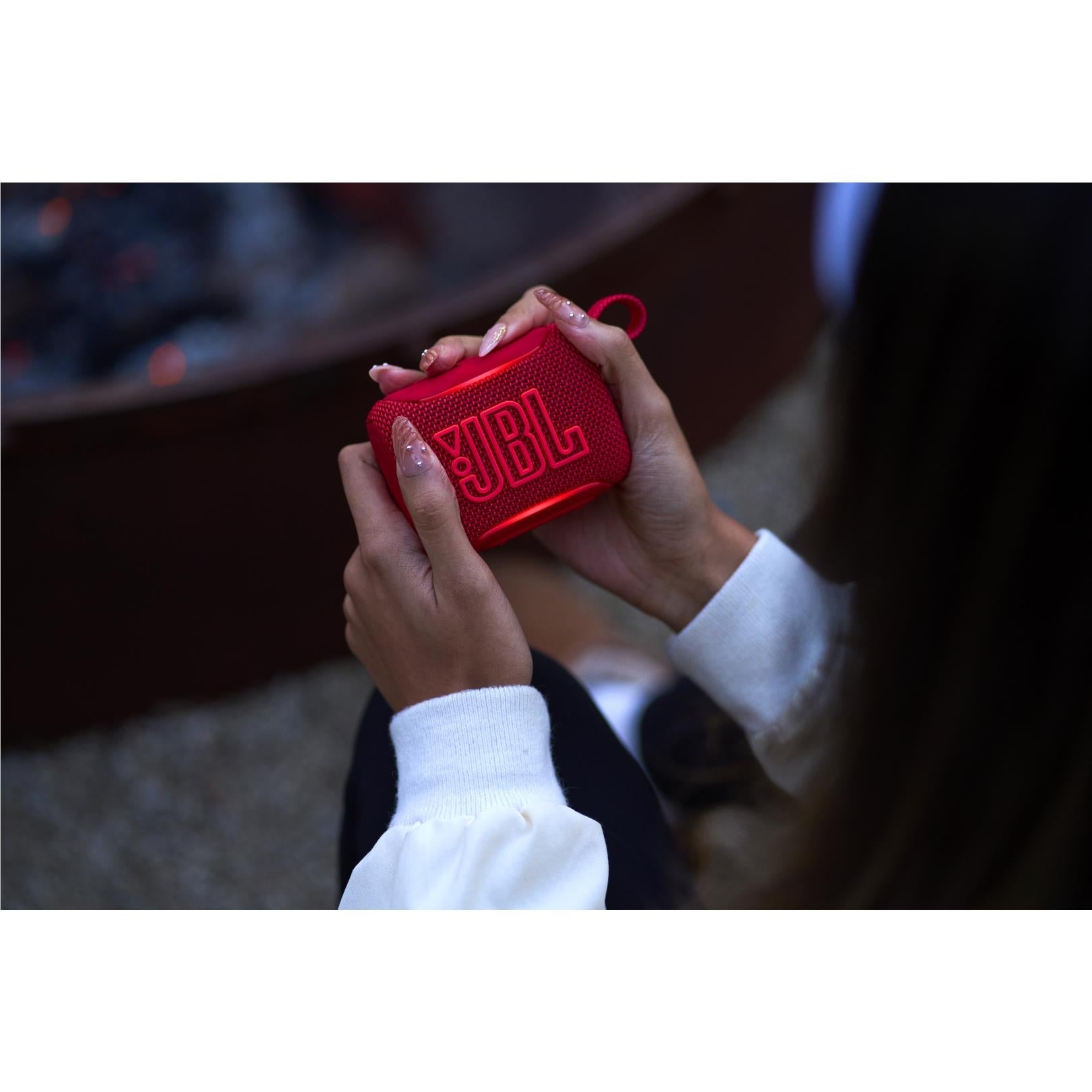 JBL Go 5 mini Bluetooth speaker in red, image 8 - Portable Speakers at Tech Supply Shed NZ