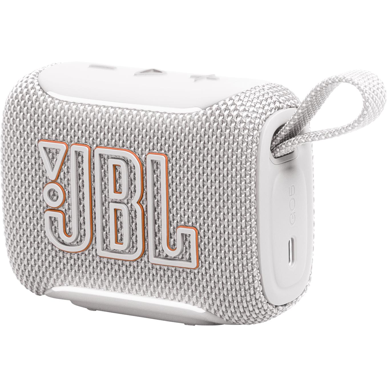 JBL Go 5 mini Bluetooth speaker in white, image 3 - Portable Speakers at Tech Supply Shed NZ