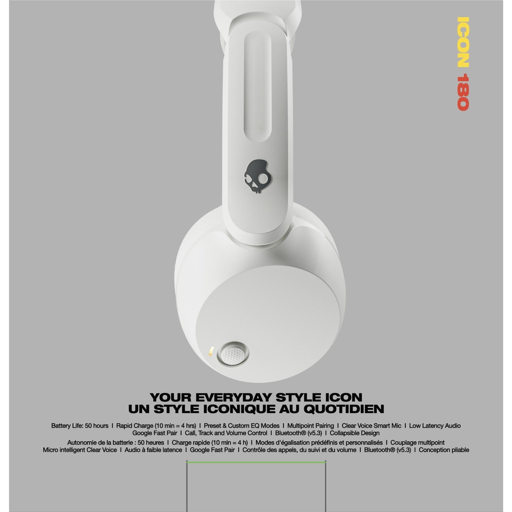 Skullcandy Icon 180 over-ear headphones in Bone, image 10 - Over-Ear Headphones at Tech Supply Shed NZ