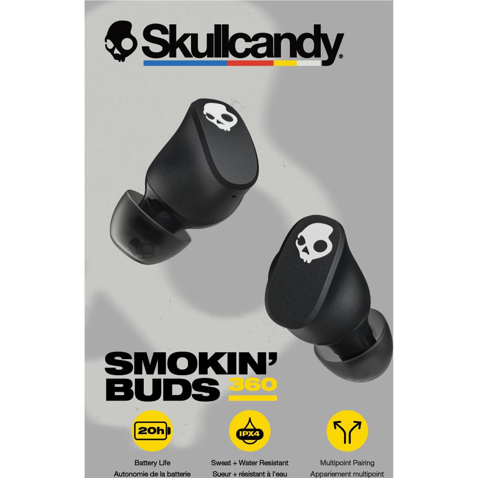 Skullcandy Smokin' Buds 360 true wireless earbuds in black with charging case, image 3 - In-Ear Headphones & Earbuds at Tech Supply Shed NZ
