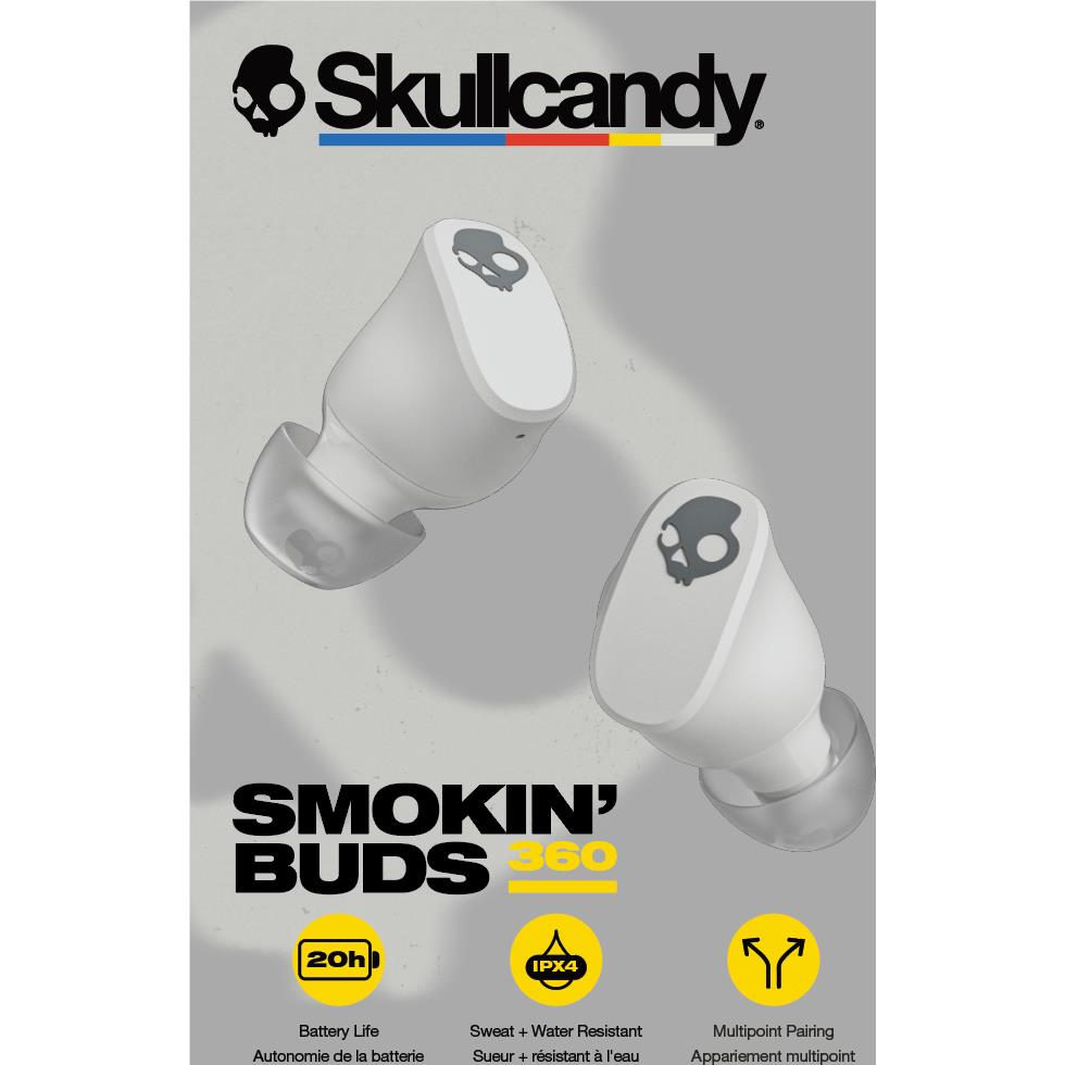 Skullcandy Smokin' Buds 360 true wireless earbuds in bone off-white with charging case, image 3 - In-Ear Headphones & Earbuds at Tech Supply Shed NZ
