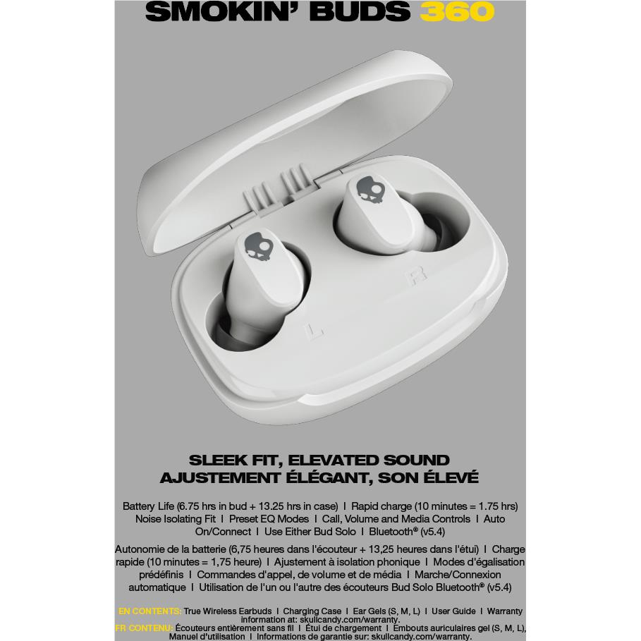 Skullcandy Smokin' Buds 360 true wireless earbuds in bone off-white with charging case, image 4 - In-Ear Headphones & Earbuds at Tech Supply Shed NZ