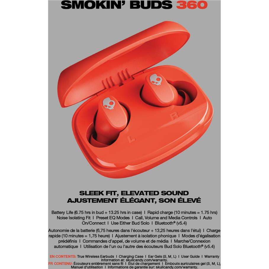 Skullcandy Smokin' Buds 360 true wireless earbuds in plasma red with charging case, image 4 - In-Ear Headphones & Earbuds at Tech Supply Shed NZ
