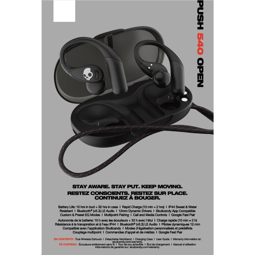 Skullcandy Push 540 Open true wireless open-ear earbuds in true black, image 11 - Open-Ear Headphones at Tech Supply Shed NZ