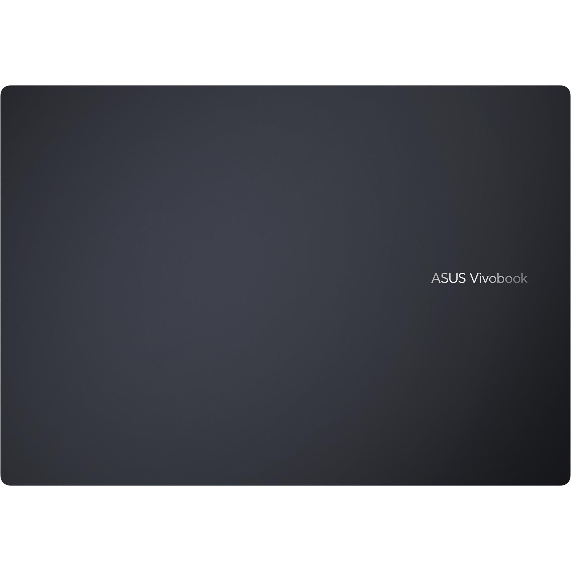 ASUS Vivobook laptop lid close-up in dark finish with small logo text