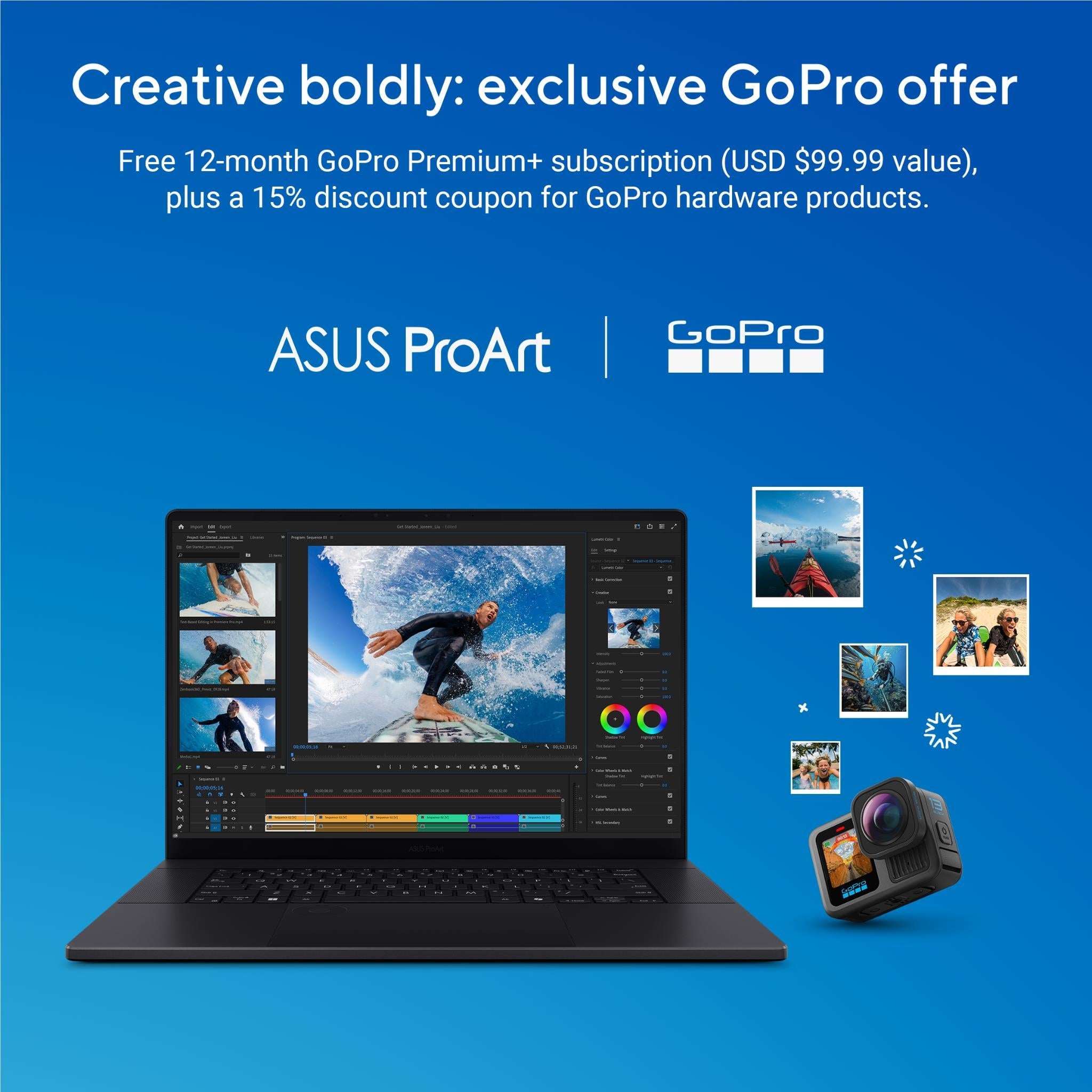 Black open ASUS ProArt OLED laptop, screen and keyboard visible