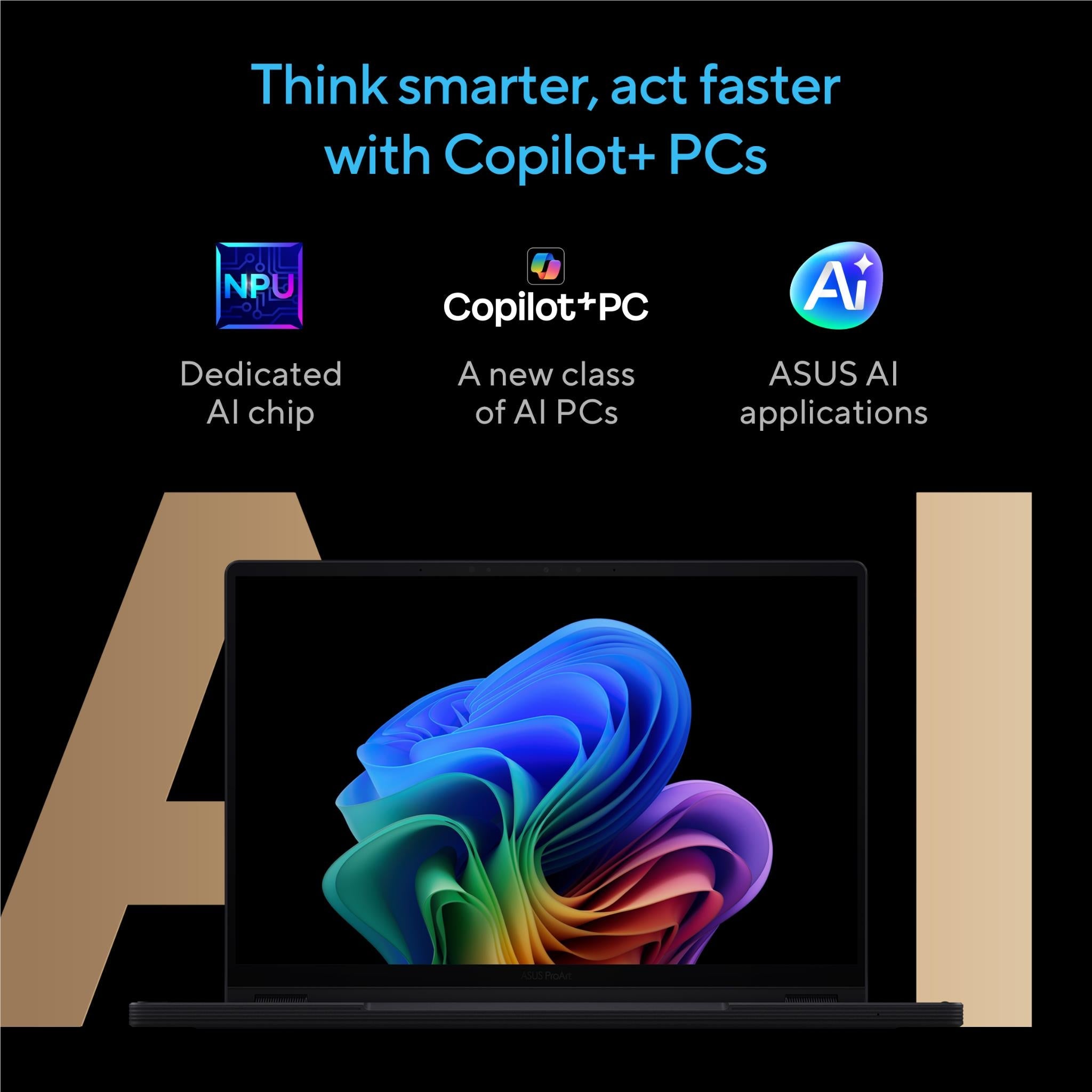 Promotional graphic for AI laptop with chip and Copilot icons