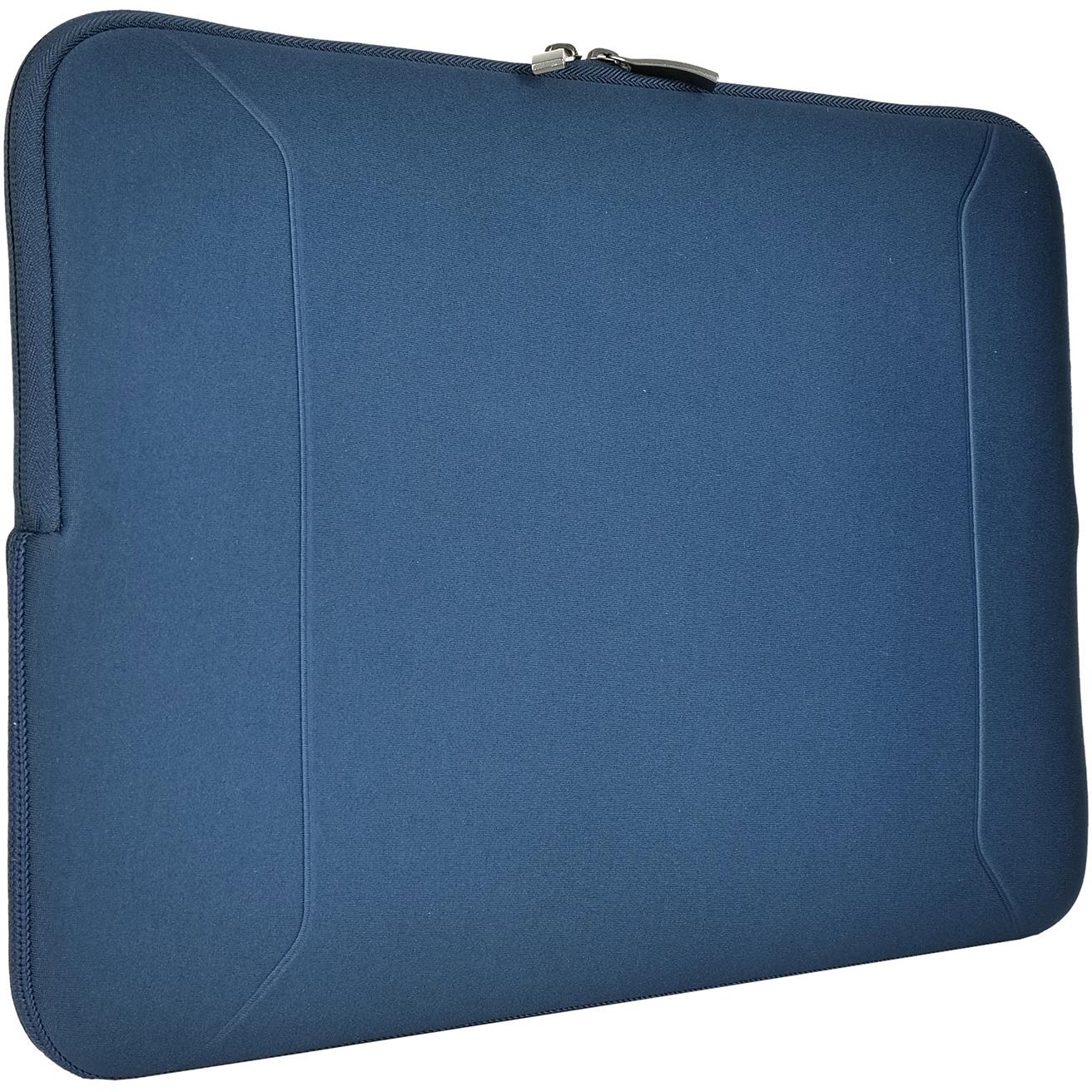 Blue neoprene laptop sleeve with zip top and fleece lining