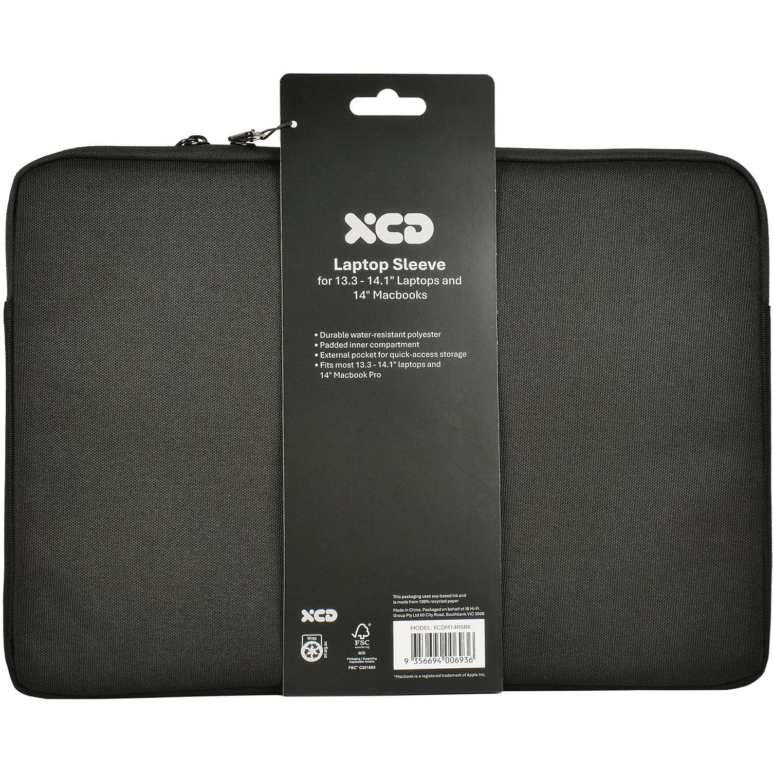 XCD laptop sleeve, black, with top handle and zip closure