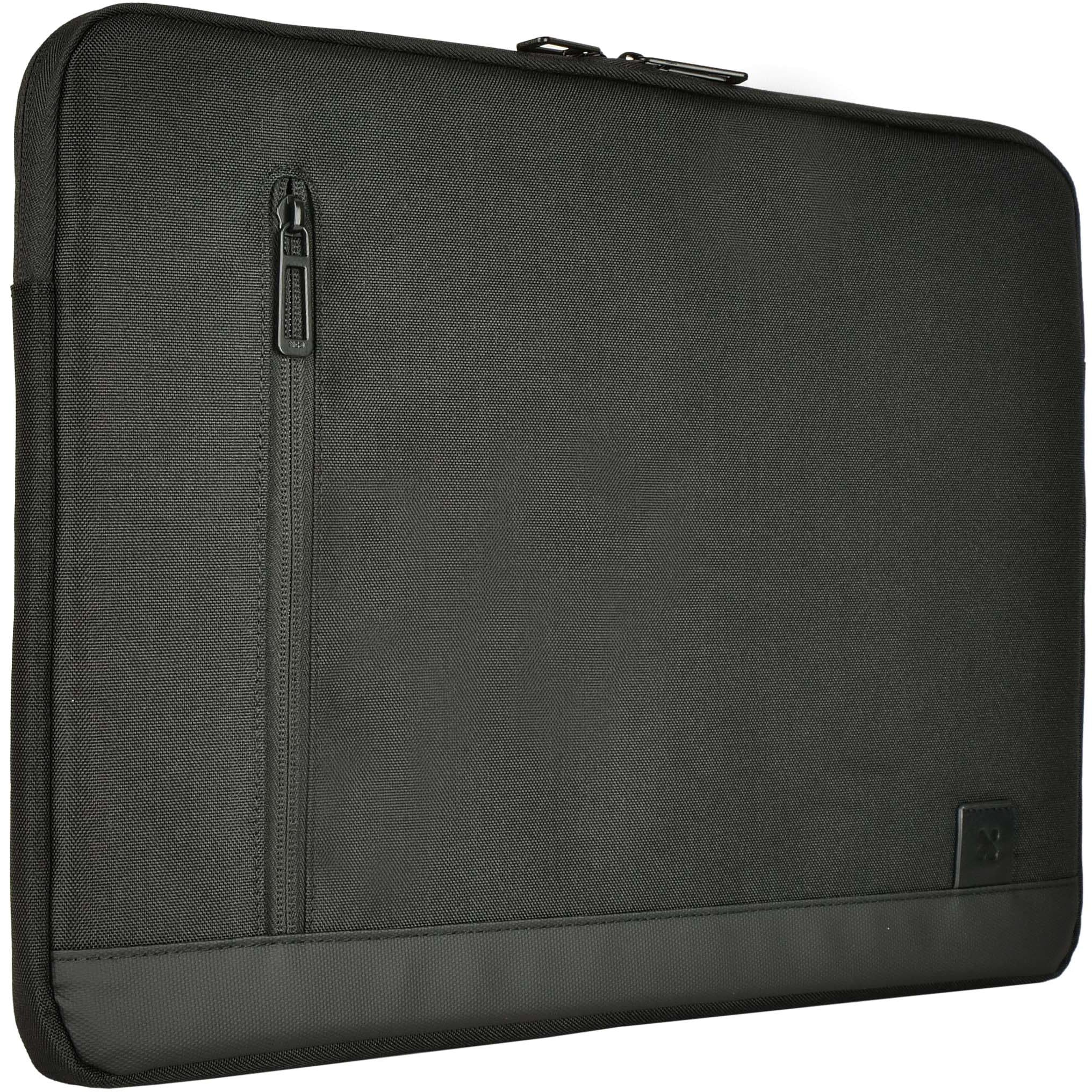 XCD 14-inch laptop sleeve, black, front zip pocket and logo patch