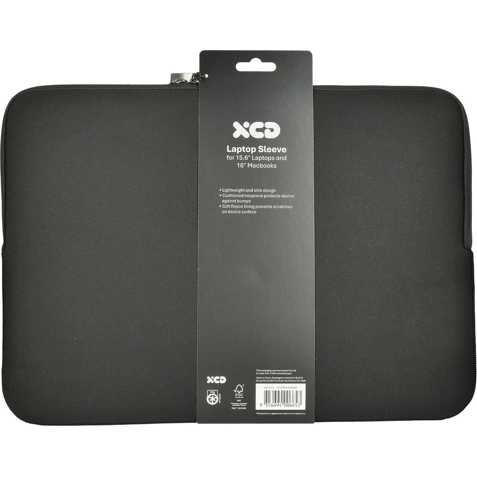 XCD Neoprene 16" Laptop Sleeve, Soft Fleece Lining in black, image 5 - Laptop & Tablet Bags at Tech Supply Shed NZ