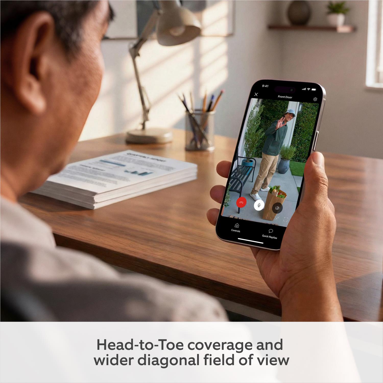 Smartphone showing live video from Ring doorbell feed