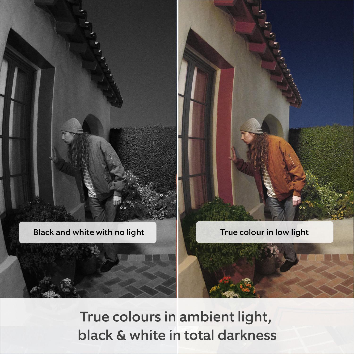 Ring video doorbell night vision comparison showing person in total darkness