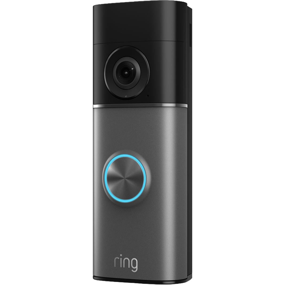 Ring battery video doorbell, dark gray finish with blue-lit circular button