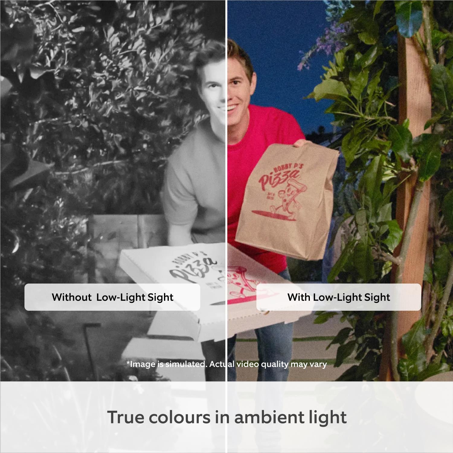 Split view of doorbell night video comparison with blue ring light button