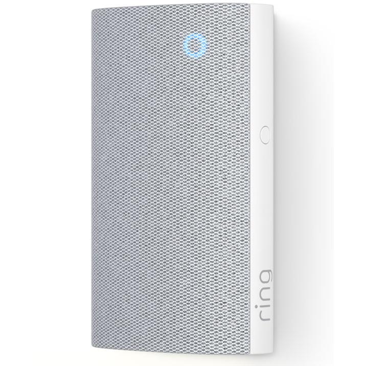 Wi-Fi door chime with night-light, gray speaker with side button and Ring logo