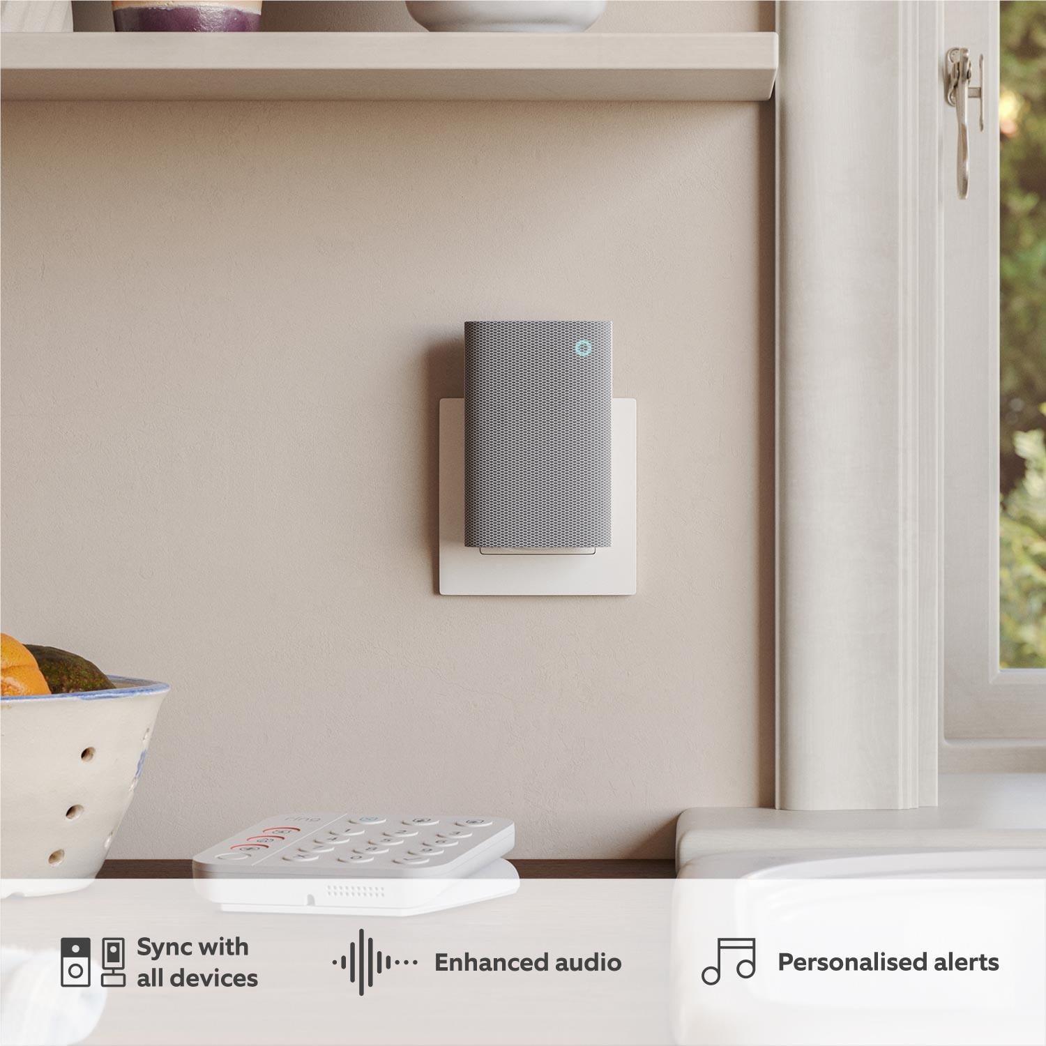 Wall-mounted Wi-Fi door chime with built-in night-light, gray speaker