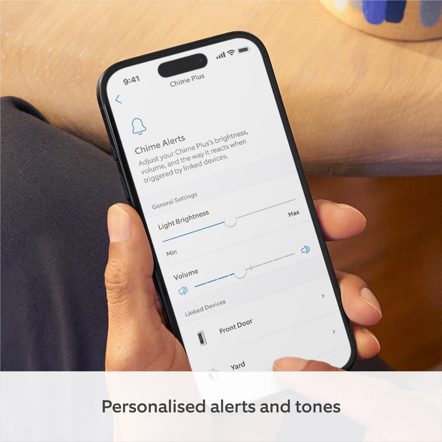 Smartphone screen showing personalized chime alert settings for Wi-Fi door chime