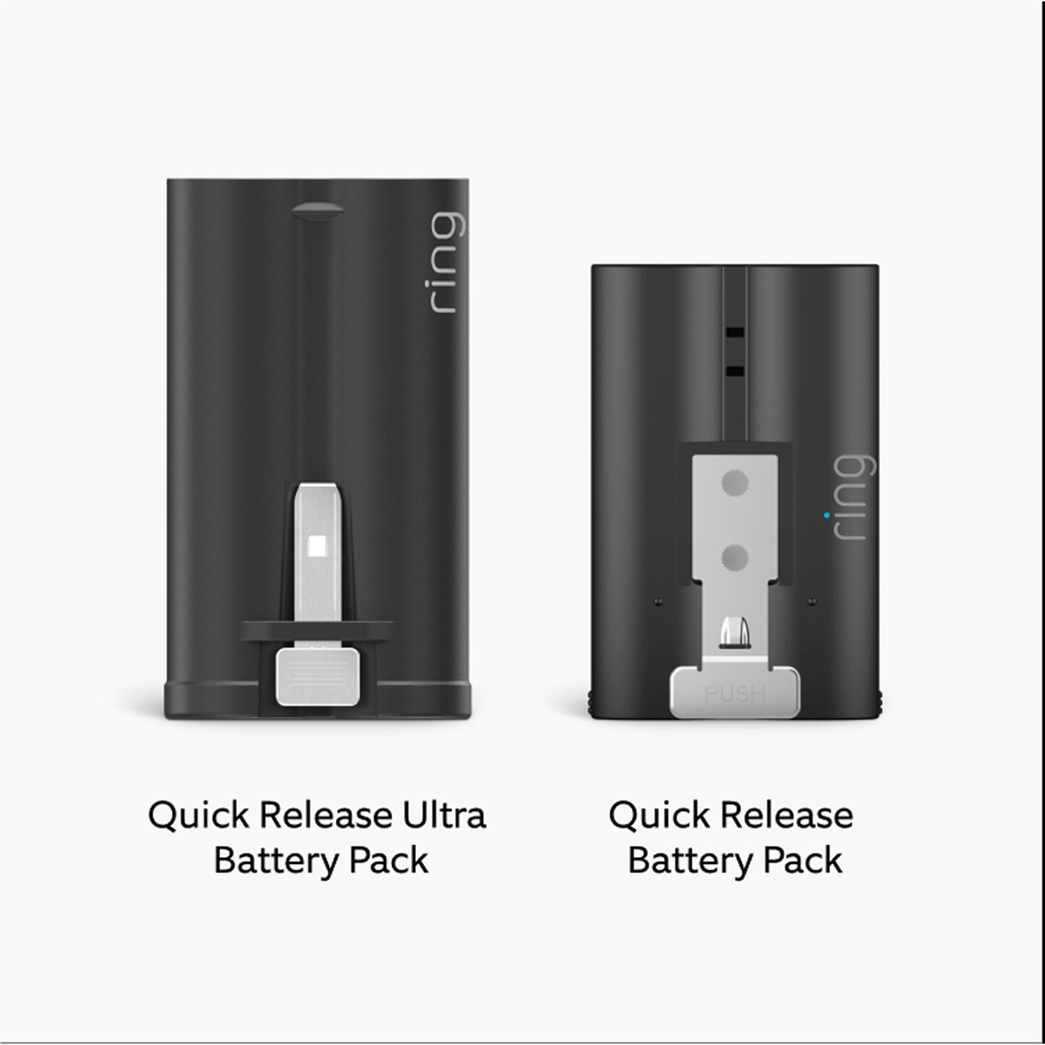 Ring quick release battery pack, dark gray with visible back contacts and latch