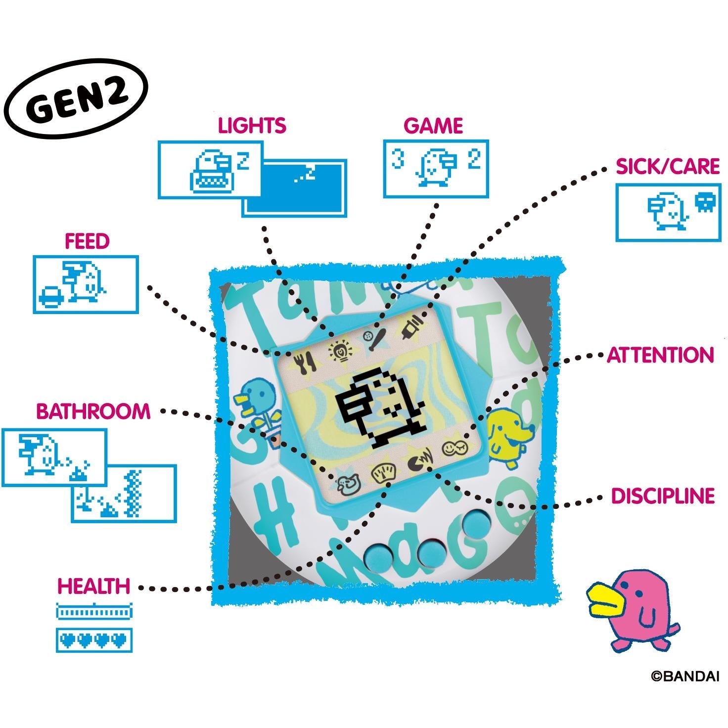 Tamagotchi Original Gen 2 Caramel Nuts digital pet, image 4 - Retro & Handheld Gaming at Tech Supply Shed NZ