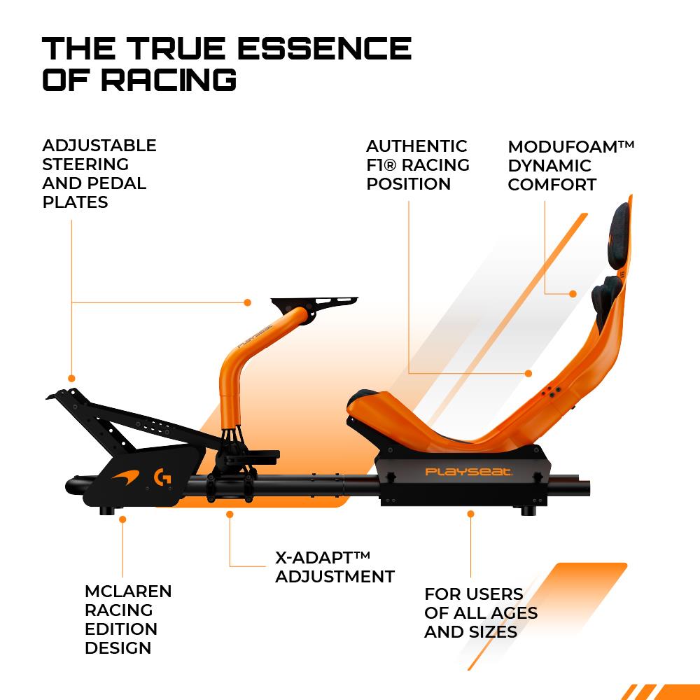 Orange racing seat profile with black base and multiple adjustment points
