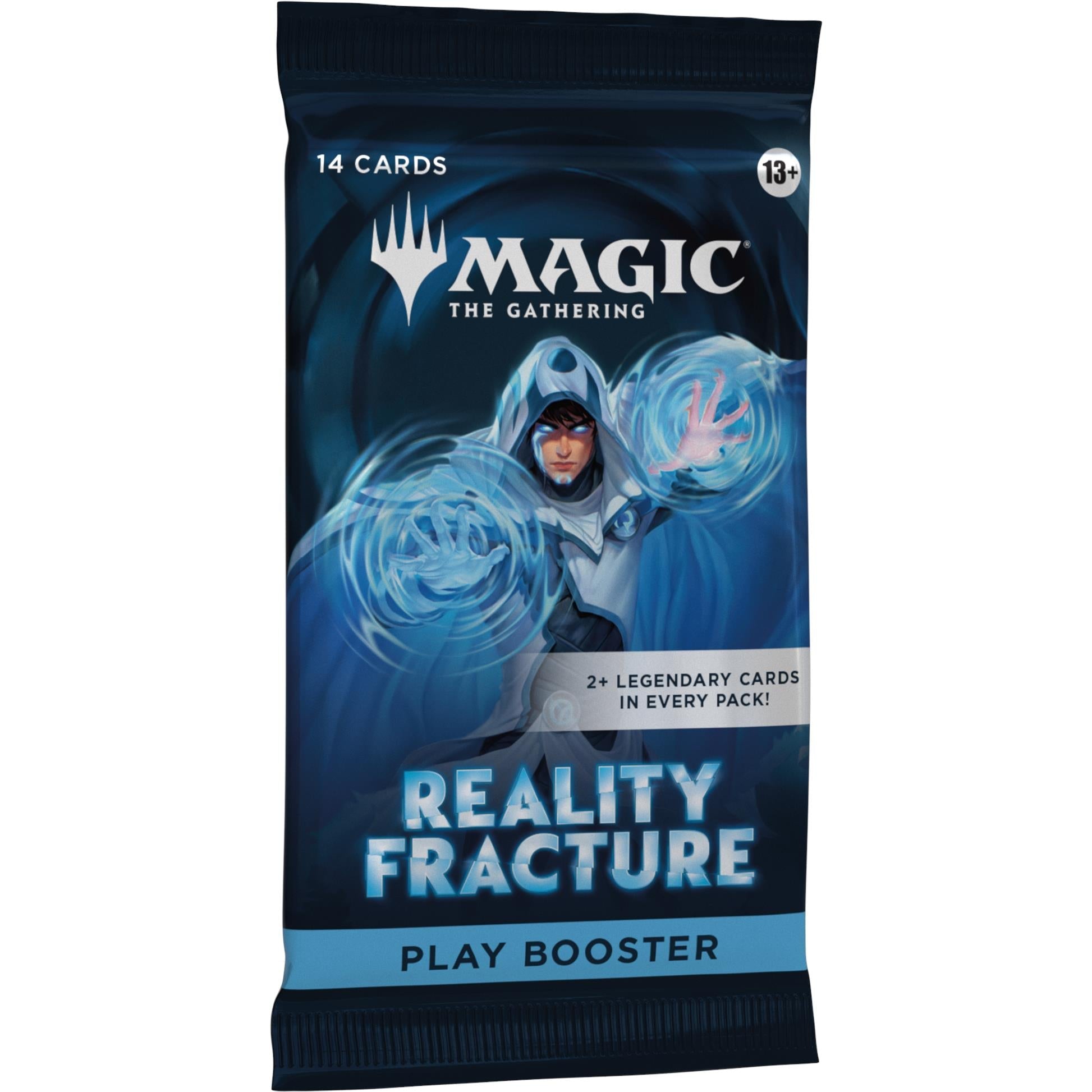 Reality Fracture play booster pack, blue hooded mage art; 14 cards, 13+