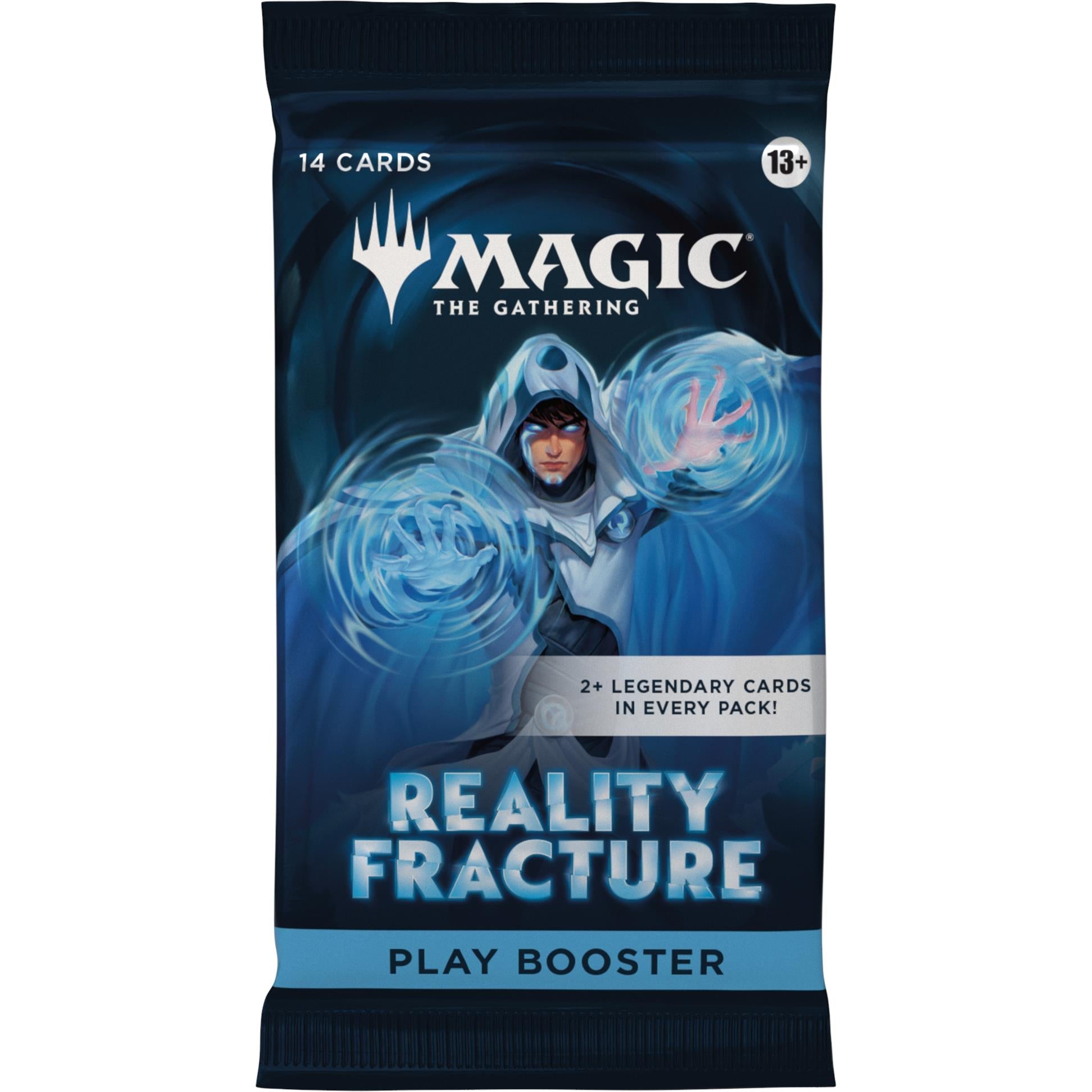 Reality Fracture play booster pack, blue swirling magic mage art; 14 cards, 13+