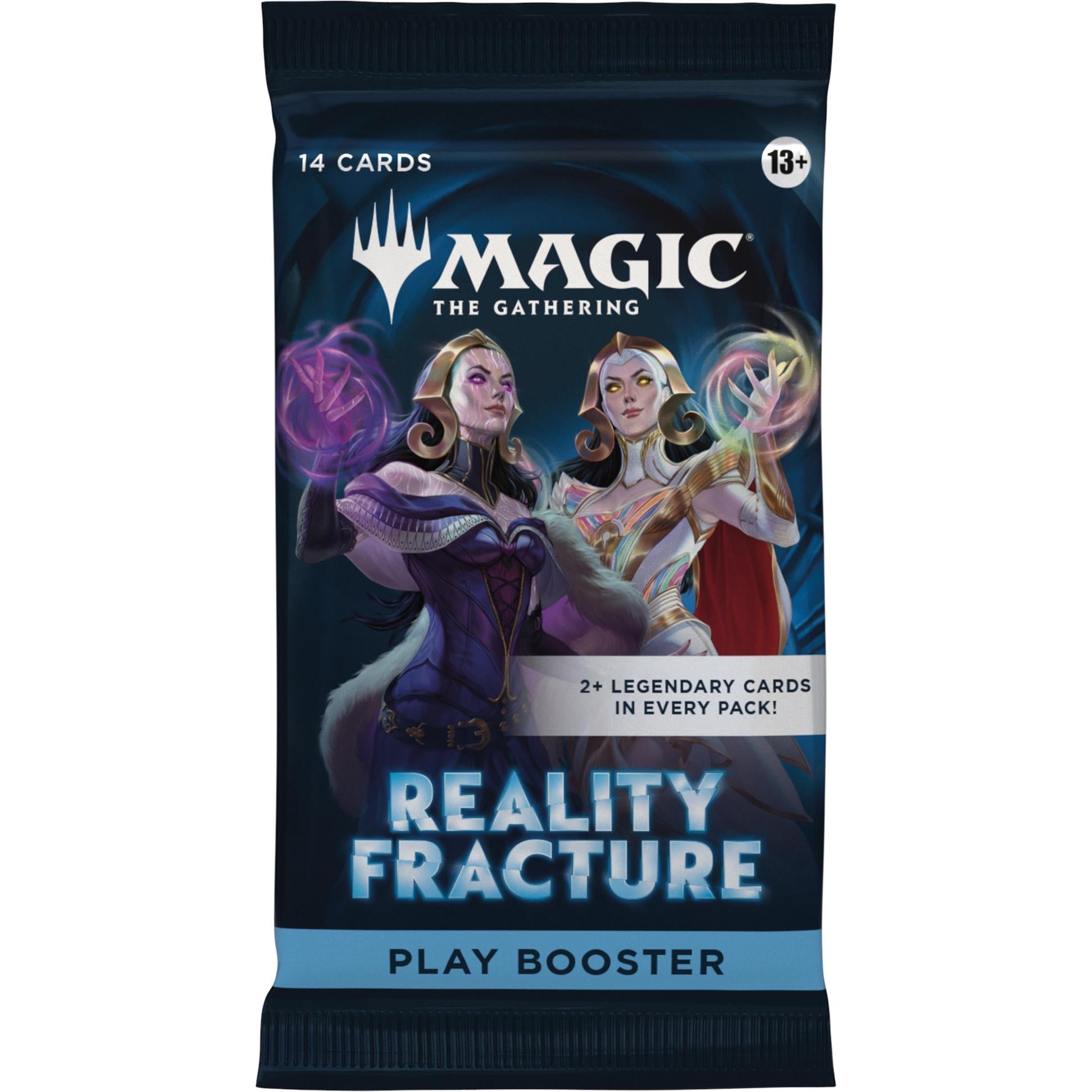 Reality Fracture play booster pack, purple magic women with glowing orbs; 14 cards, 13+