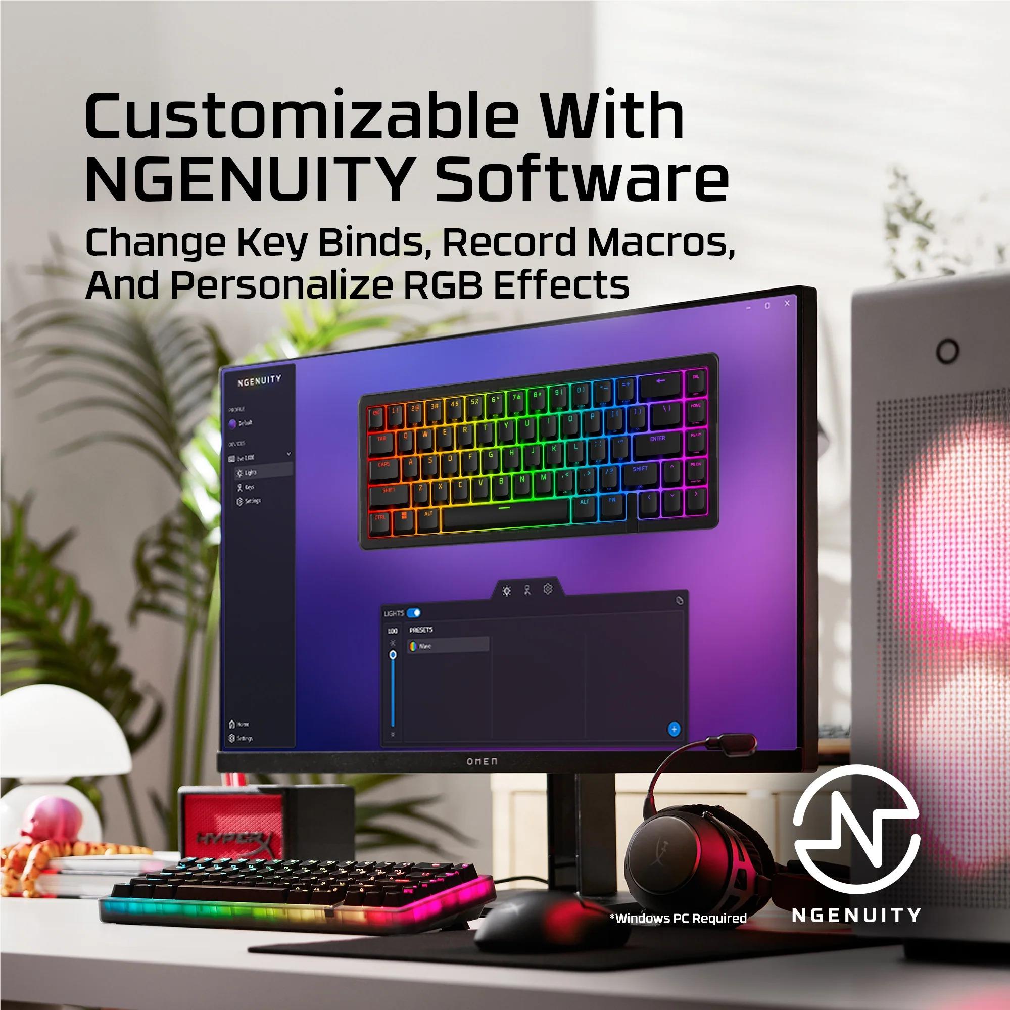 RGB hot-swap gaming keyboard with colorful backlit keys and compact layout