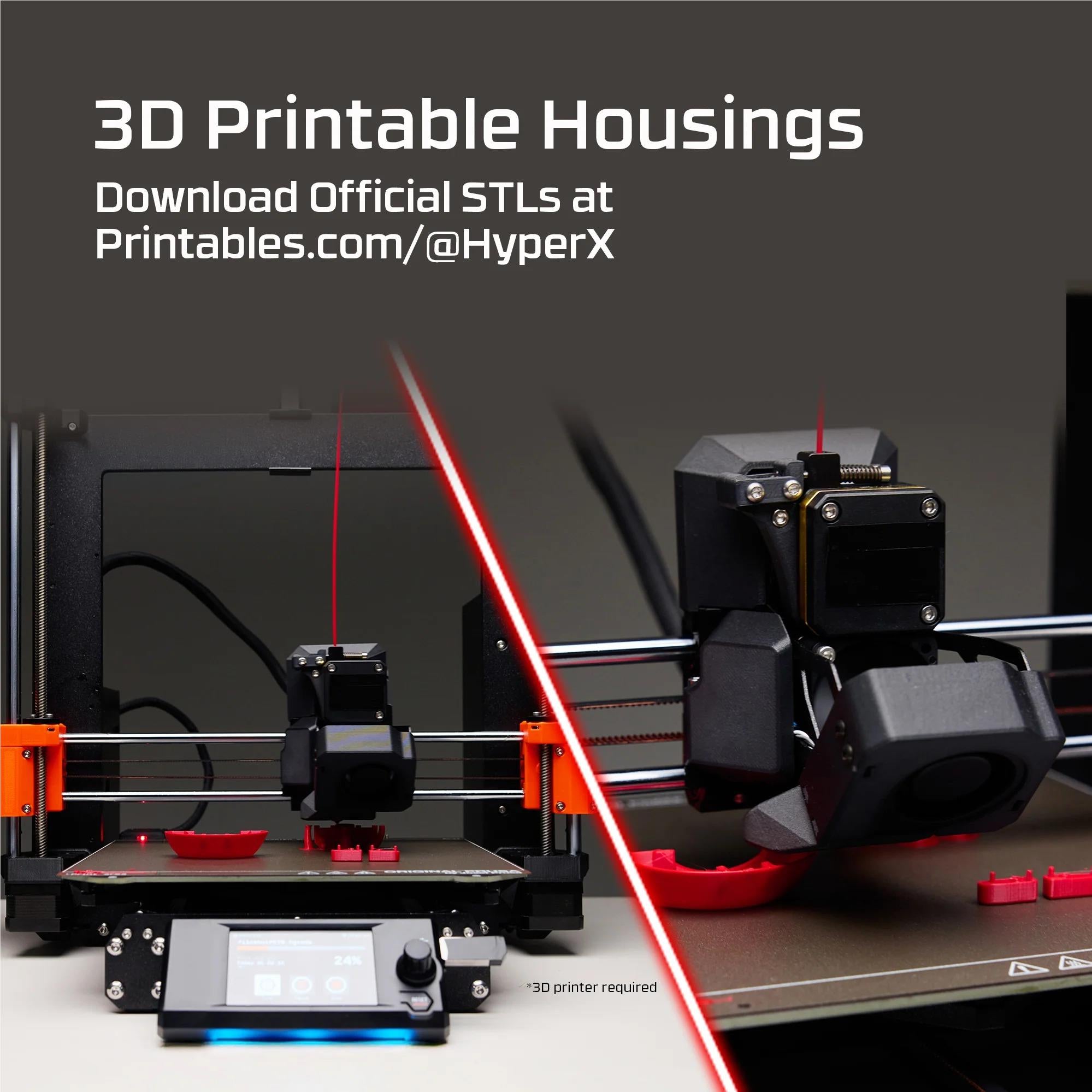 3D printer setup with keyboard housing and switch parts under red light