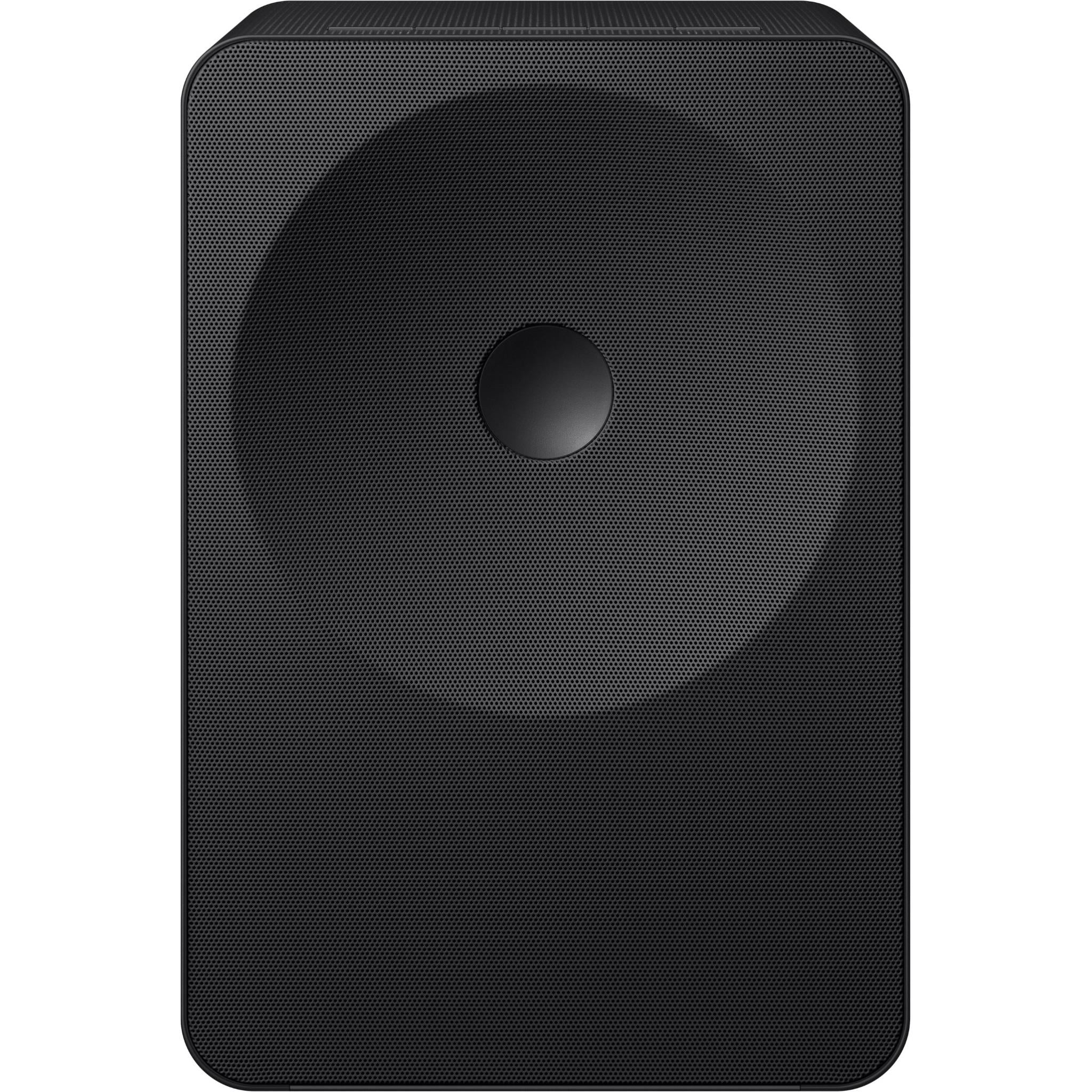 Black Wi-Fi Atmos speaker front view with large circular woofer grille
