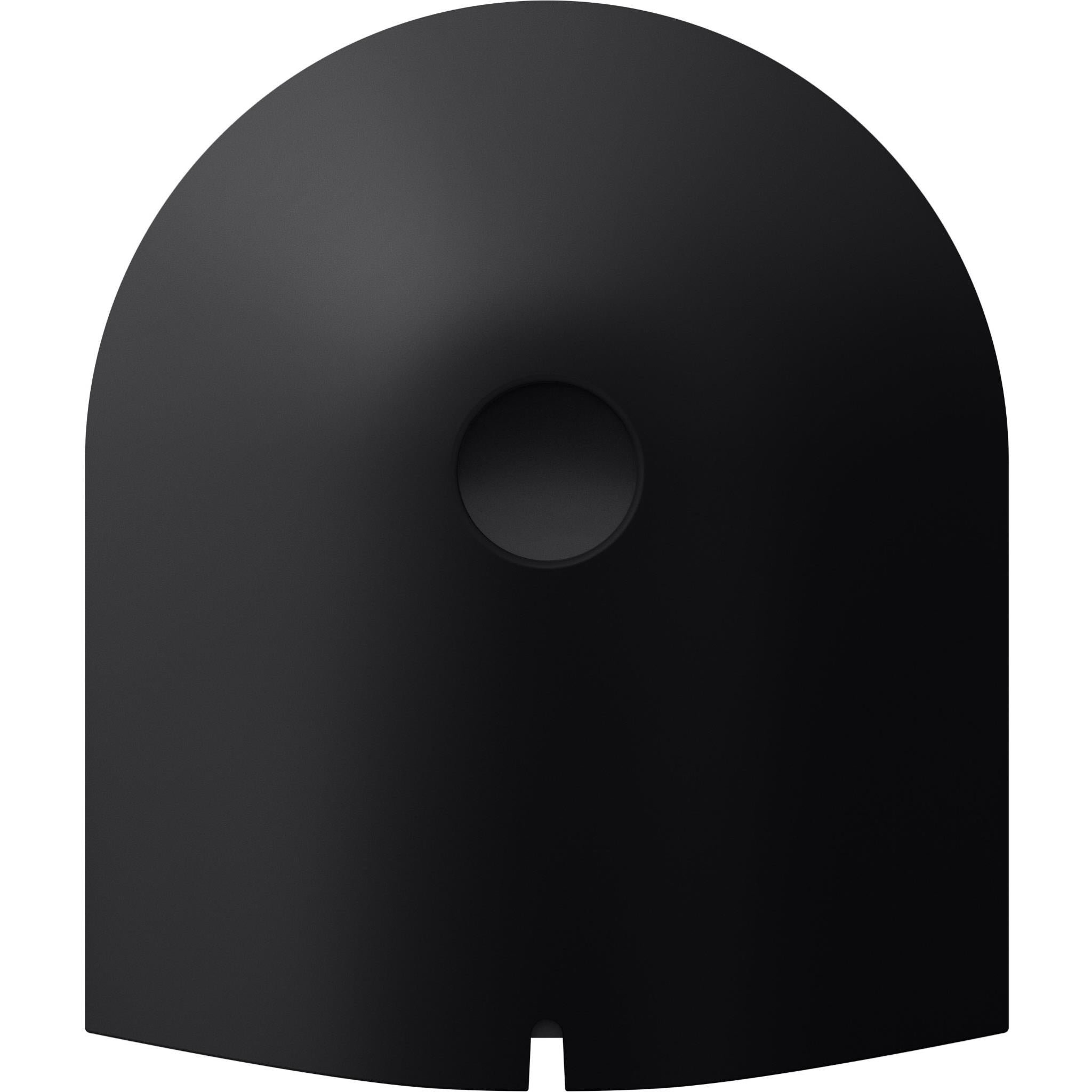 Black speaker top surface with centered circular control