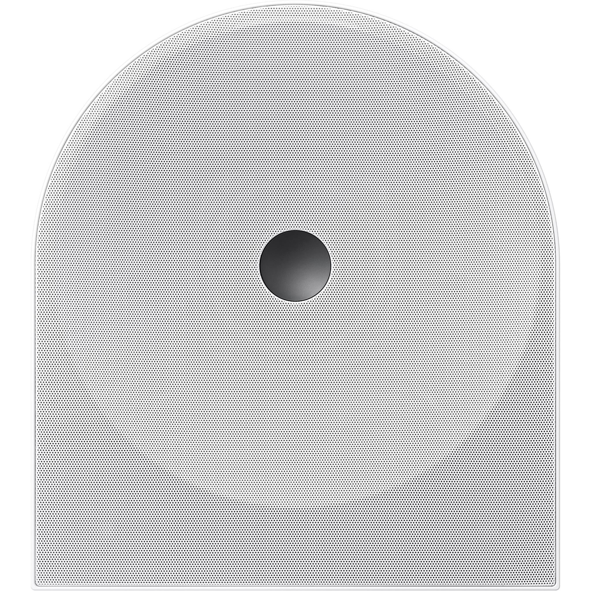 White speaker with mesh grille and round port on front panel
