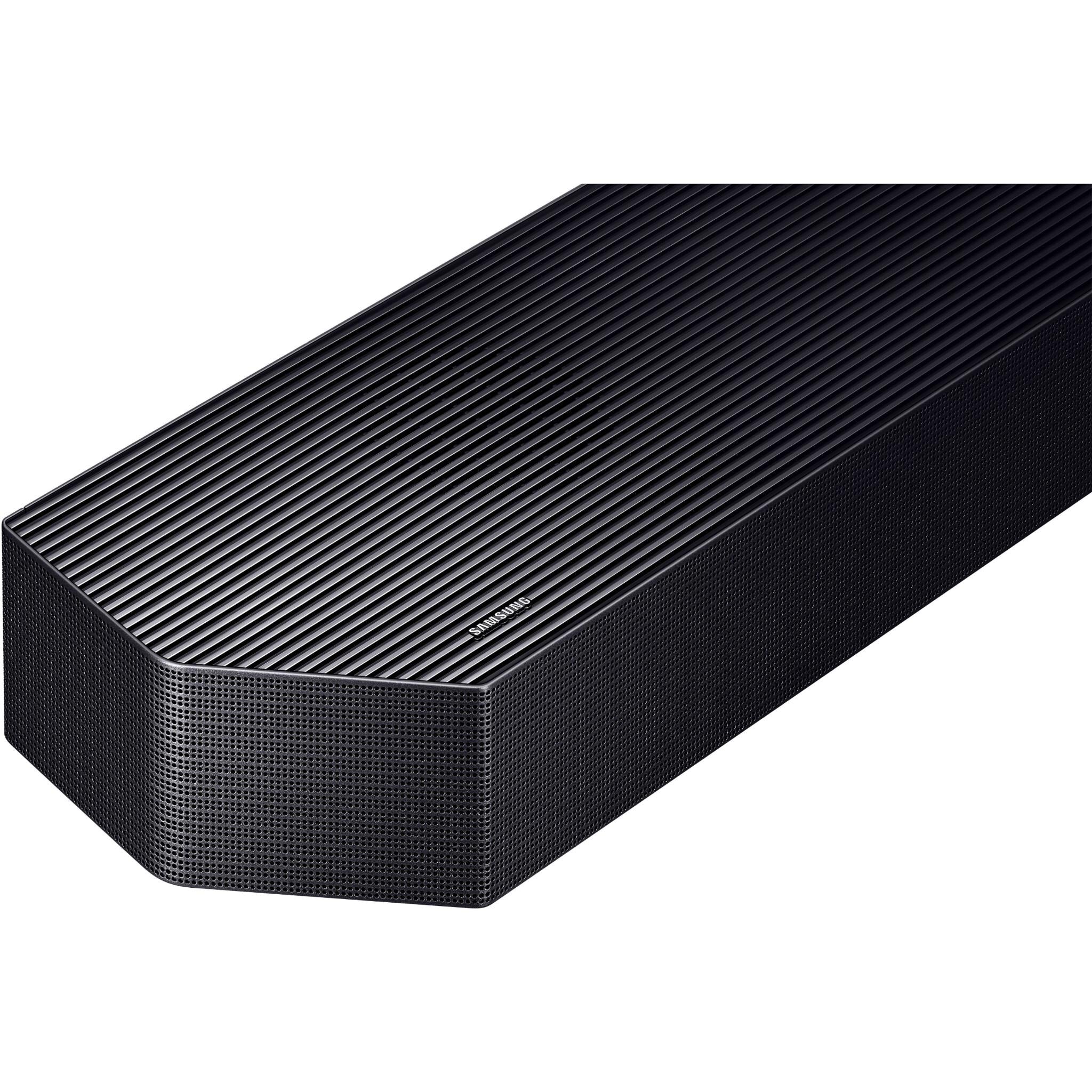 Soundbar end cap and grille texture detail, dark gray