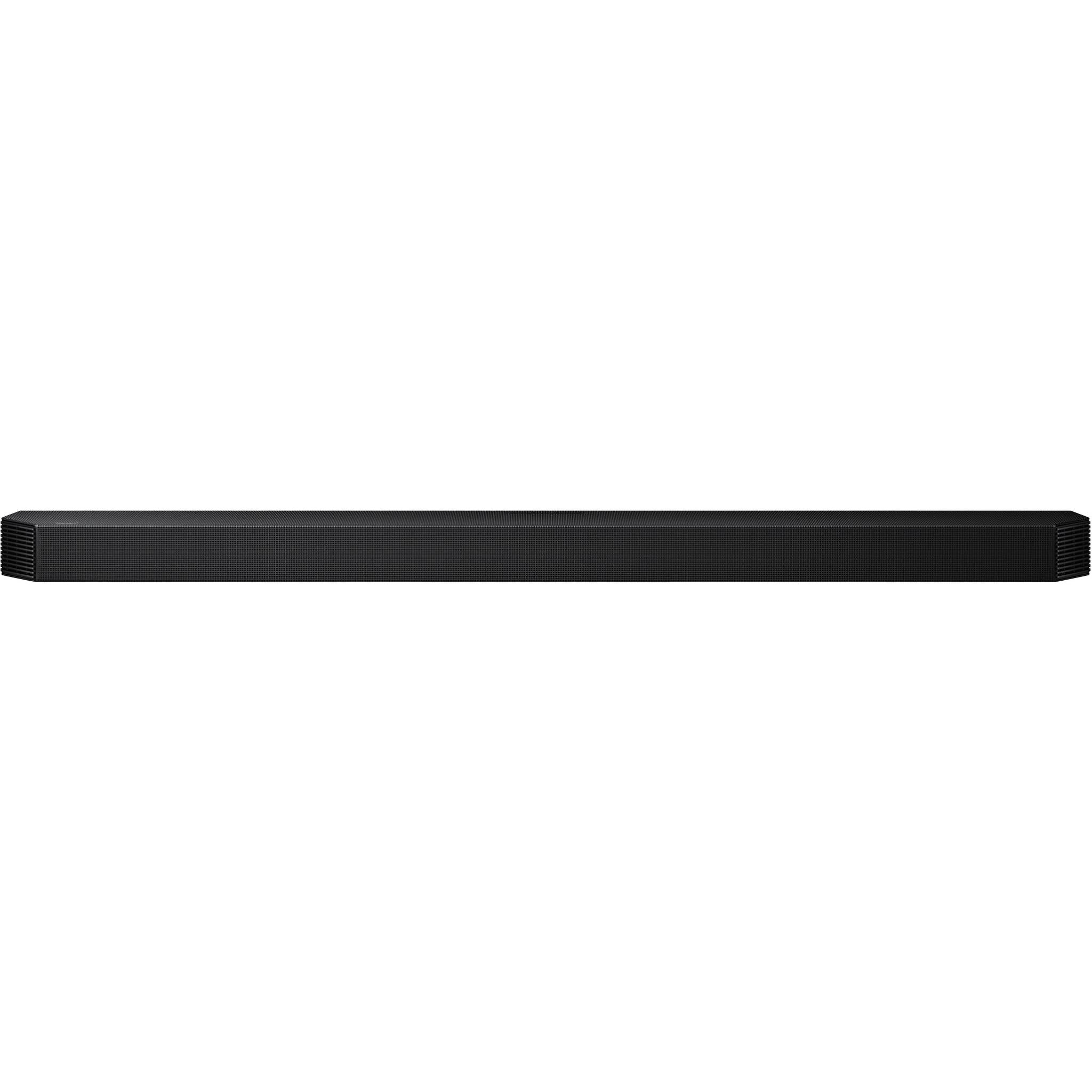 Black soundbar speaker bar, front side view