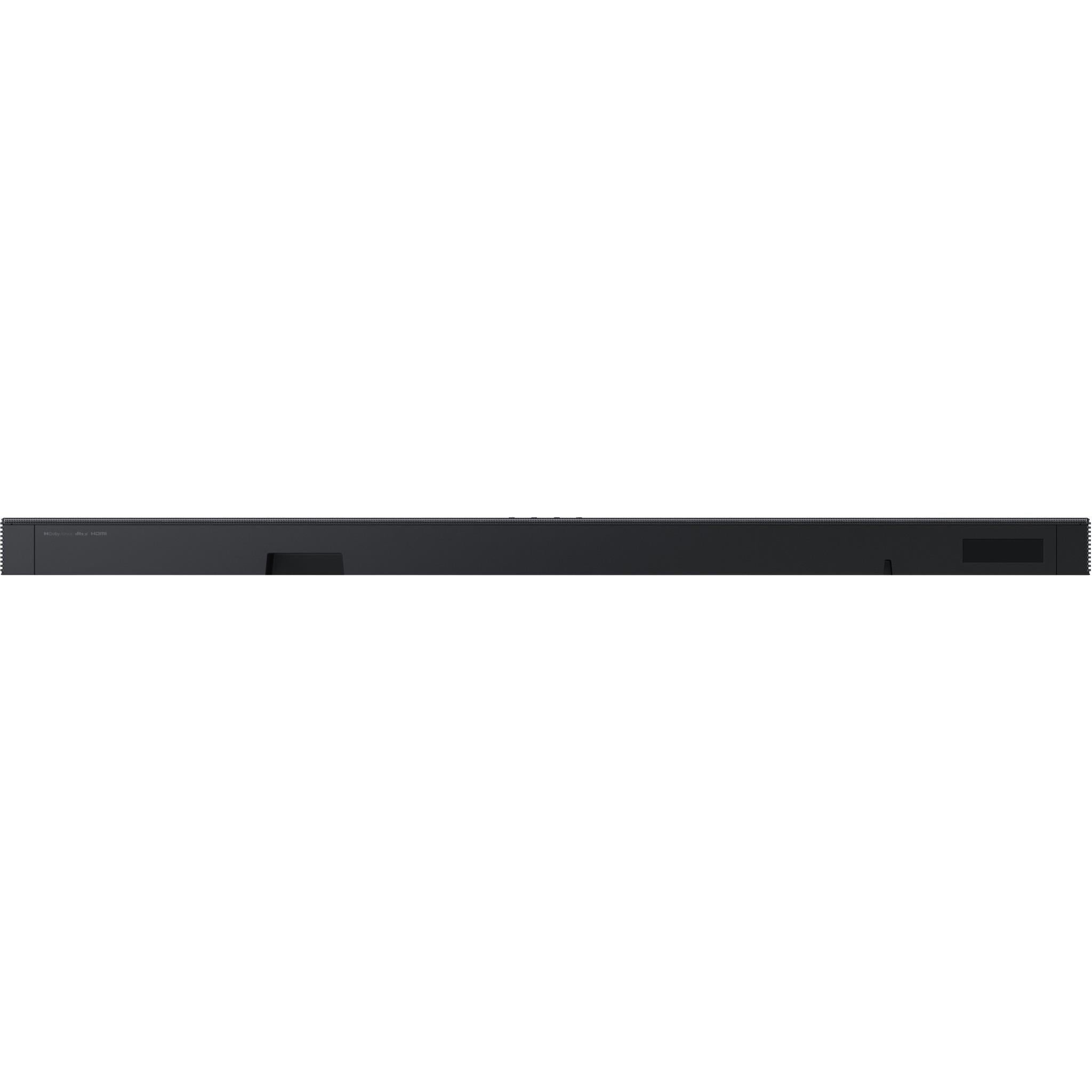 Black soundbar side/back with control panel and ventilation grille