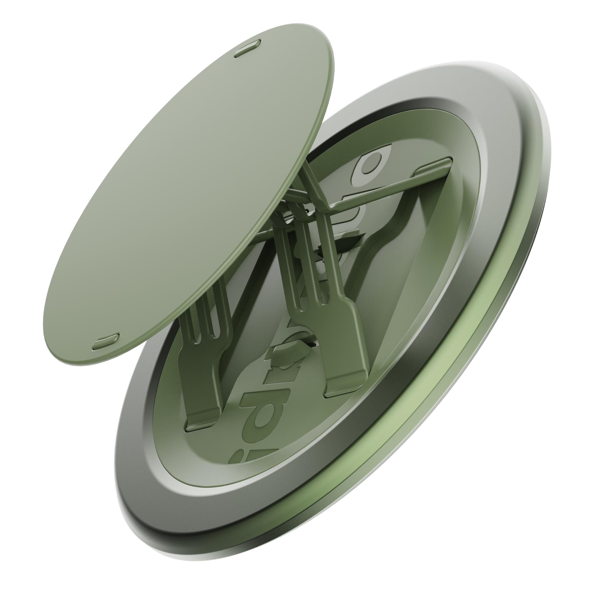 Green magnetic phone grip and stand with circular base, slim profile