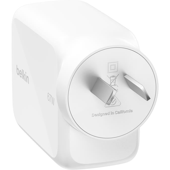 Belkin GaN wall charger with two-prong plug, white