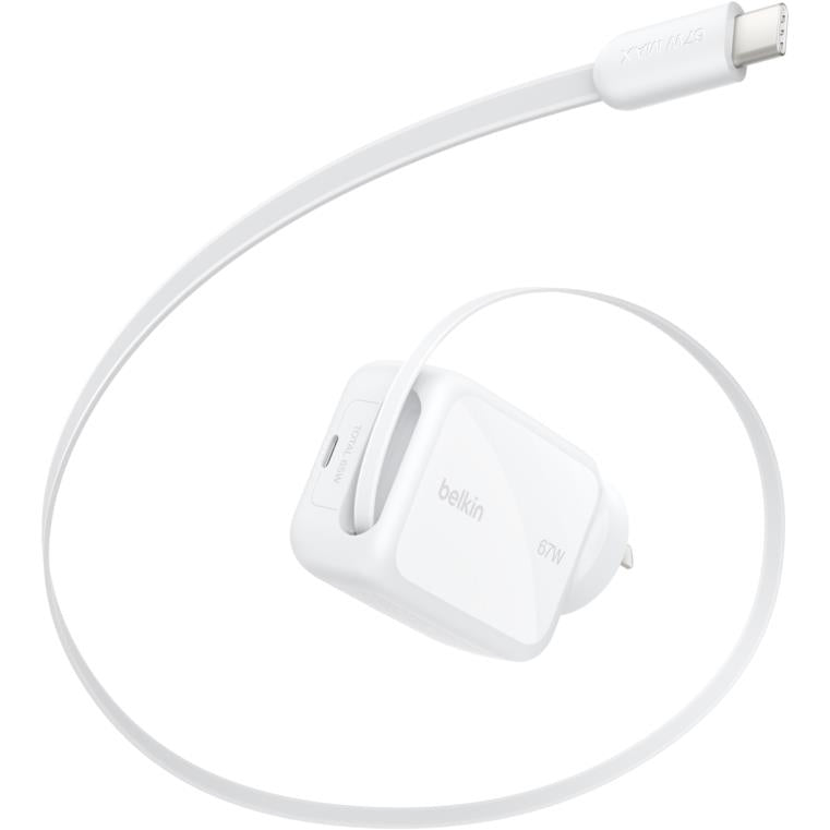 Belkin 67W GaN wall charger with built-in USB-C cable, white