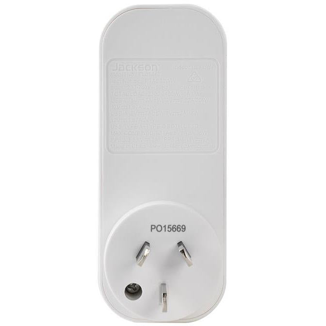 White wall charger back with model label PO15669 and two metal prongs