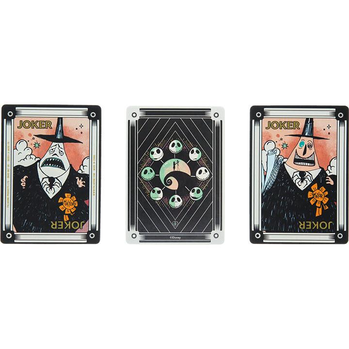 Poker playing cards laid out showing Joker and Nightmare-themed face cards