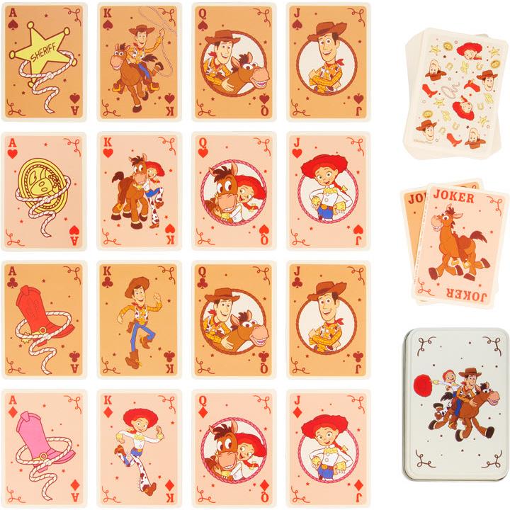 Toy Story character playing card deck showing face cards, suits, and number cards