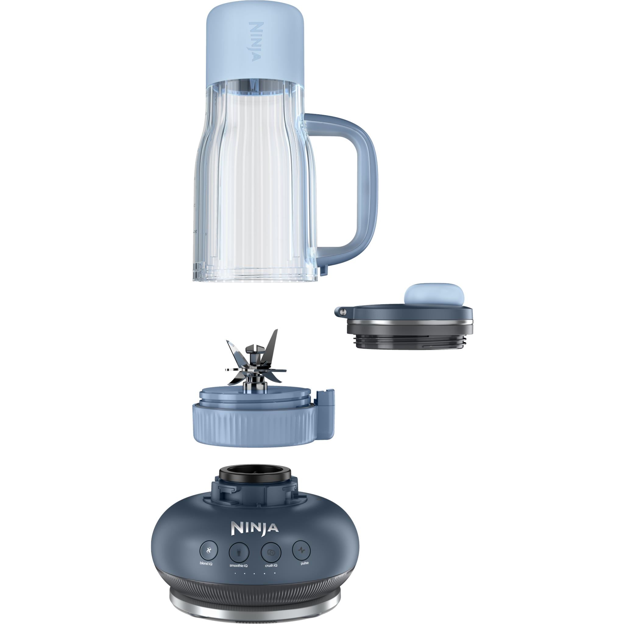 Ninja tumbler blender with jar, blade assembly, and base (detached parts)